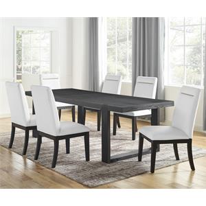 Pemberly Row Rubbed Charcoal 7-Piece Dining Set with White Side Chairs