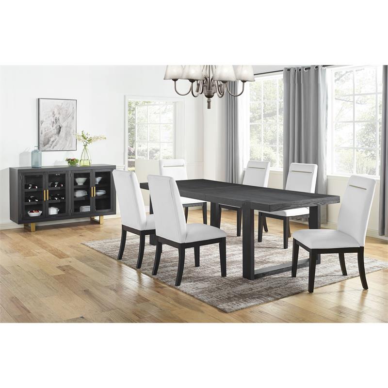Pemberly Row Rubbed Charcoal 8-Piece Dining Set with White Side Chairs