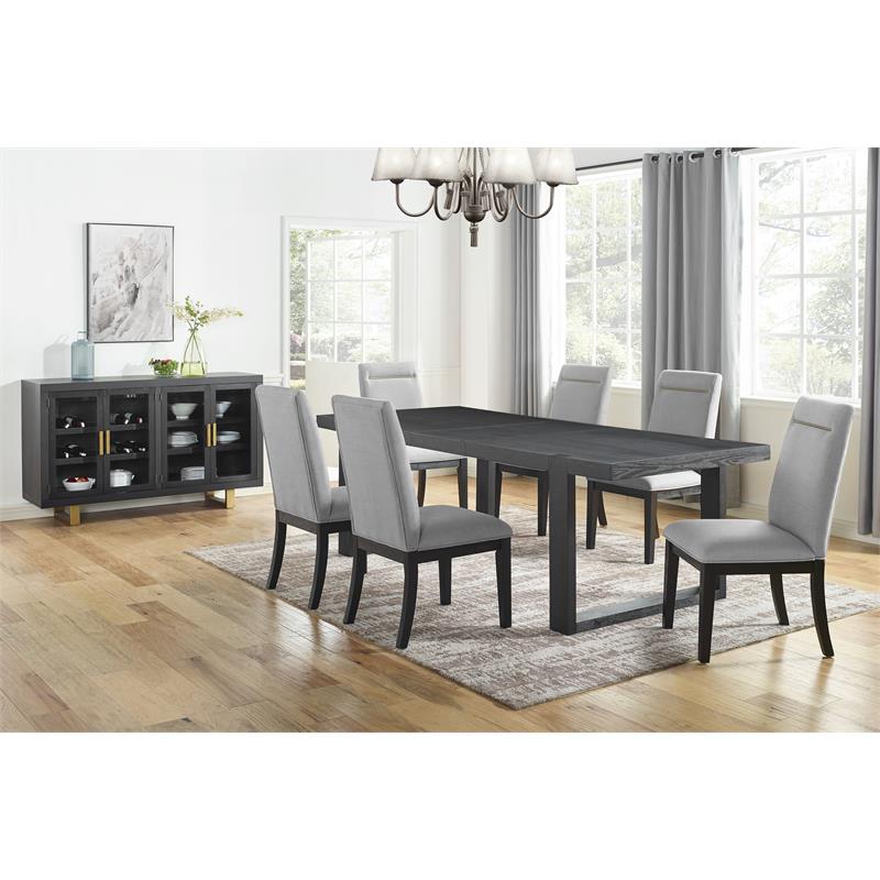 Pemberly Row Rubbed Charcoal 8-Piece Dining Set with Gray Side Chairs