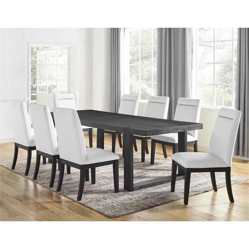 Pemberly Row Rubbed Charcoal 9-Piece Dining Set with White Side Chairs