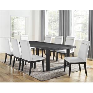 Pemberly Row Rubbed Charcoal 9-Piece Dining Set with White Side Chairs