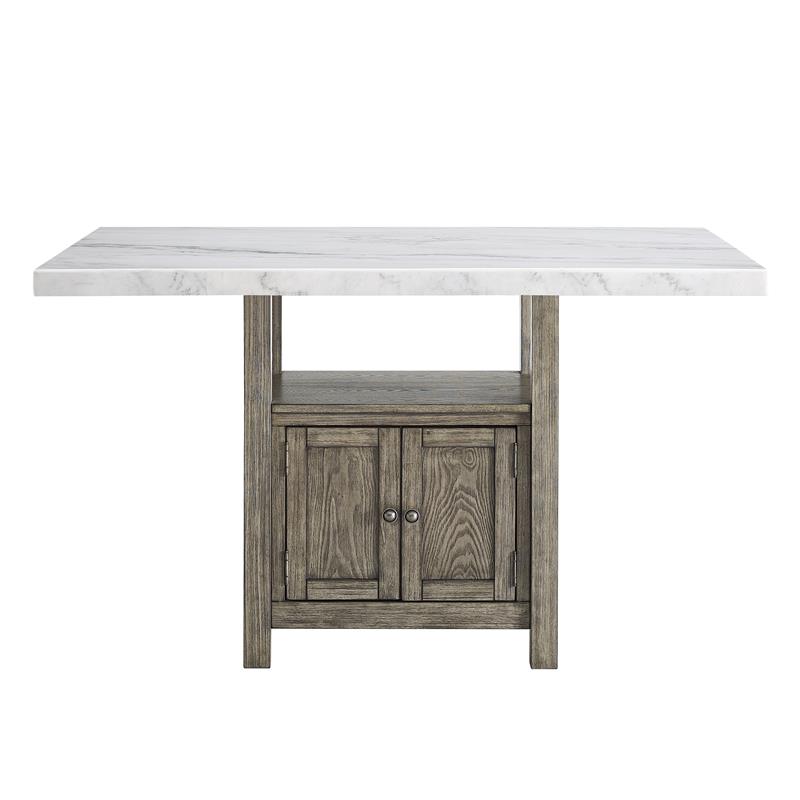 Pemberly Row White Marble and Driftwood 7-Piece Counter Height Set