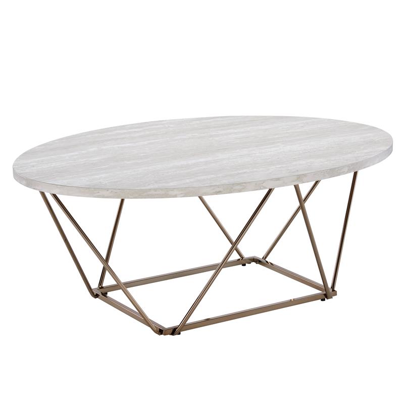 Pemberly Row Contemporary Faux White Marble 3-Pack Metal Occasional Set