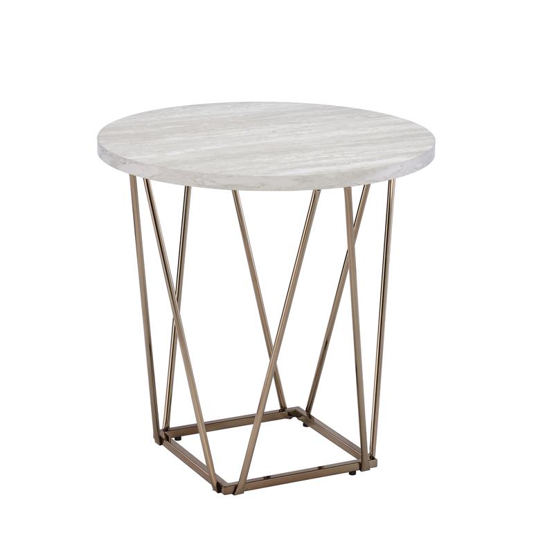 Pemberly Row Contemporary Faux White Marble 3-Pack Metal Occasional Set