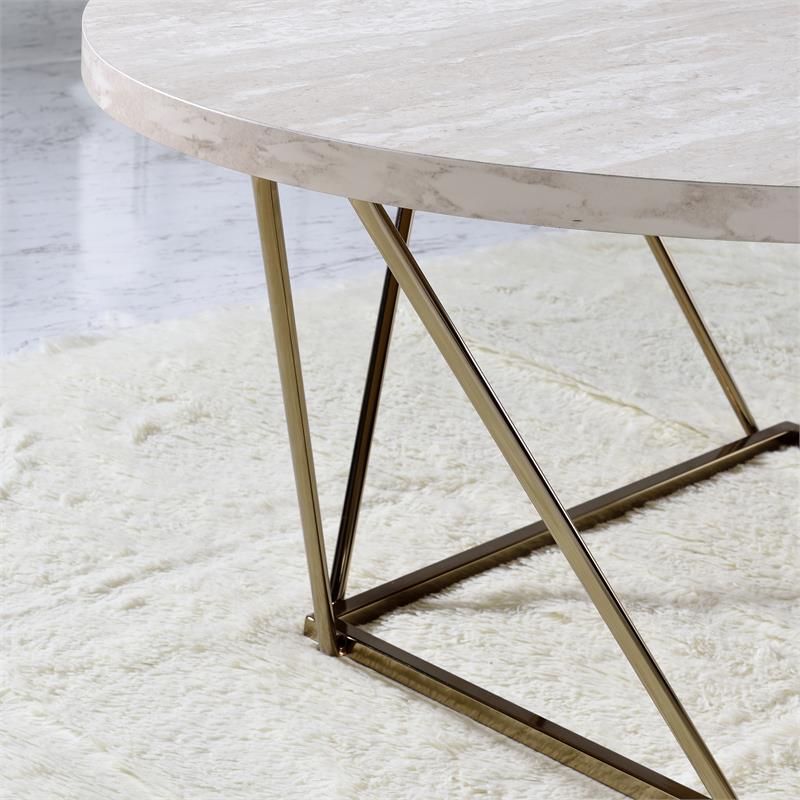 Pemberly Row Contemporary Faux White Marble 3-Pack Metal Occasional Set