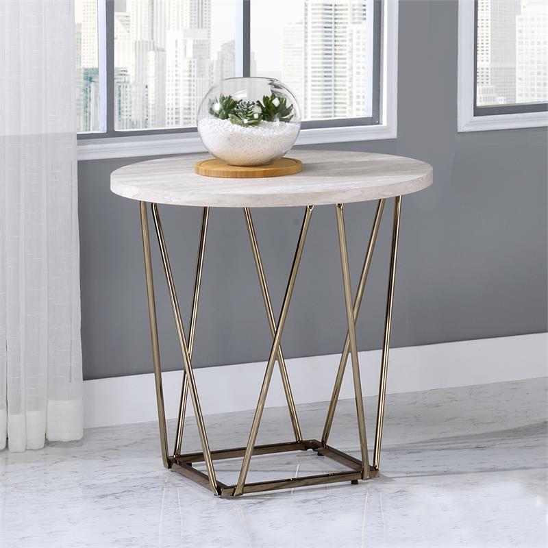 Pemberly Row Contemporary Faux White Marble 3-Pack Metal Occasional Set