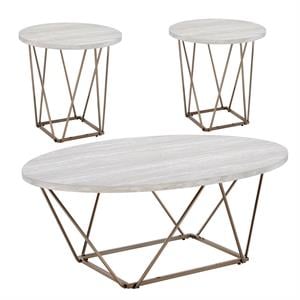 Pemberly Row Contemporary Faux White Marble 3-Pack Metal Occasional Set