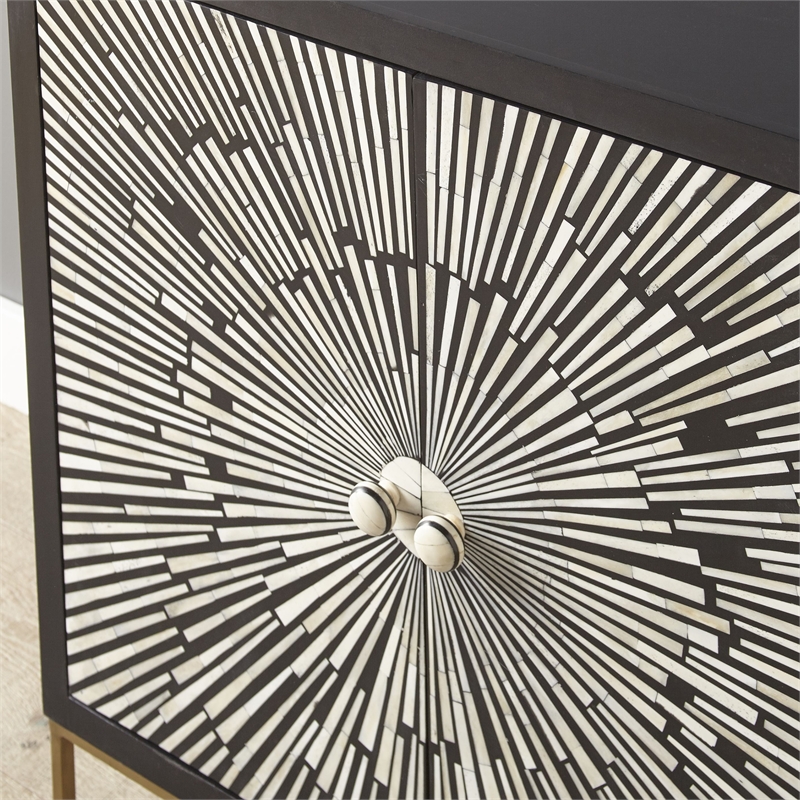 Pemberly Row Black and Ivory 2-Door Sunburst Wood Accent Cabinet