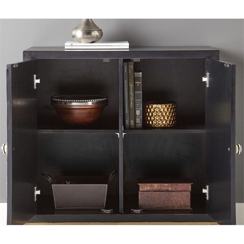 Pemberly Row Black and Ivory 2-Door Sunburst Wood Accent Cabinet