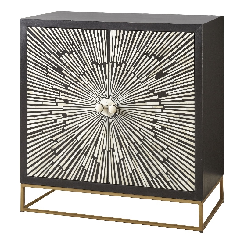 Pemberly Row Black and Ivory 2-Door Sunburst Wood Accent Cabinet