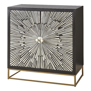 Pemberly Row Black and Ivory 2-Door Sunburst Wood Accent Cabinet