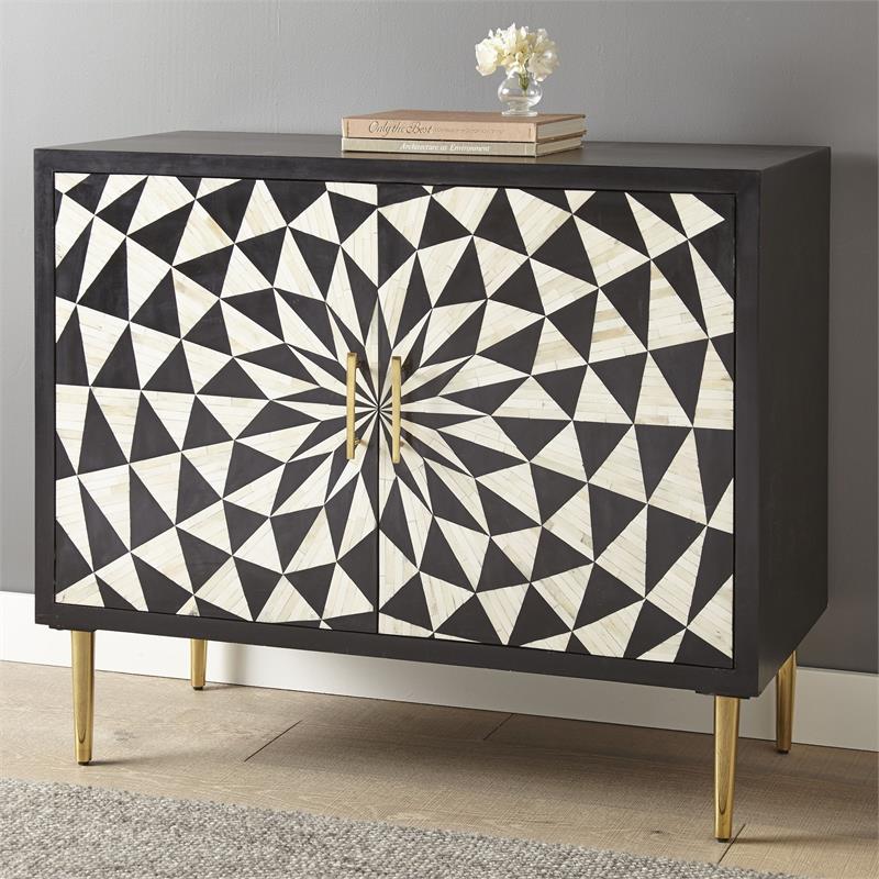Pemberly Row Contemporary Black and Ivory 2-Door Wood Accent Cabinet