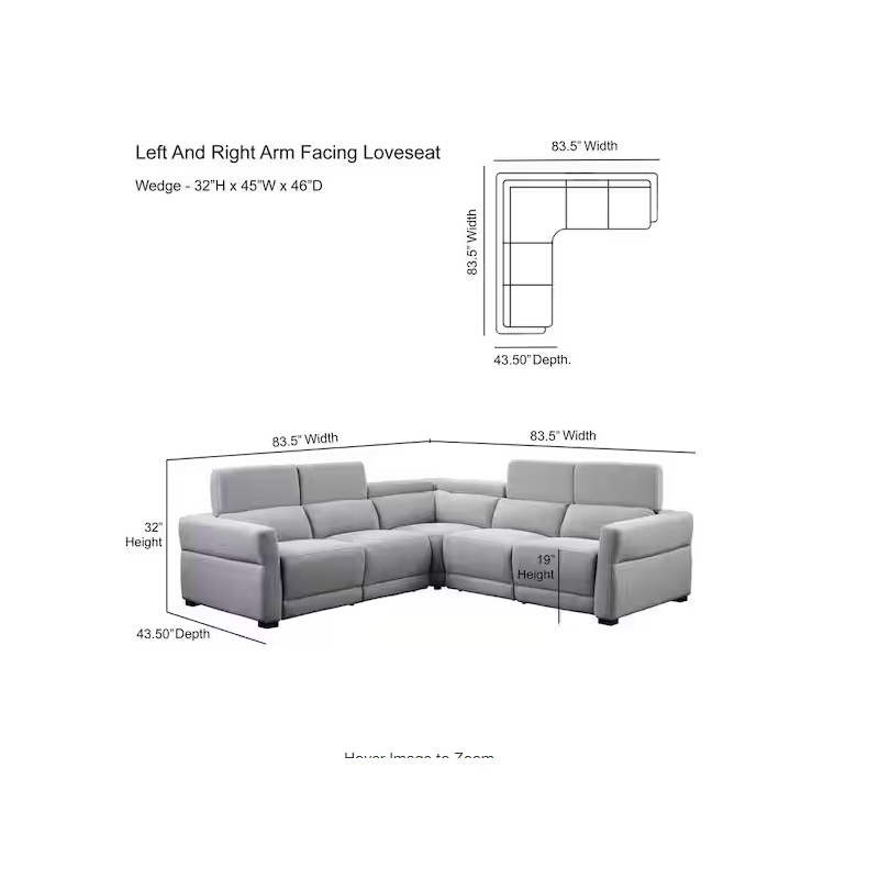 Pemberly Row Contemporary Gray Tweed Fabric Power Reclining Sectional