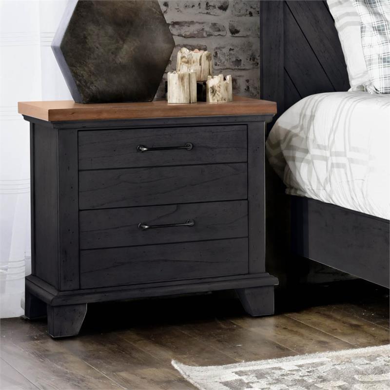 Pemberly Row Chocolate and Honey Brown Wood Two-Drawer Nightstand