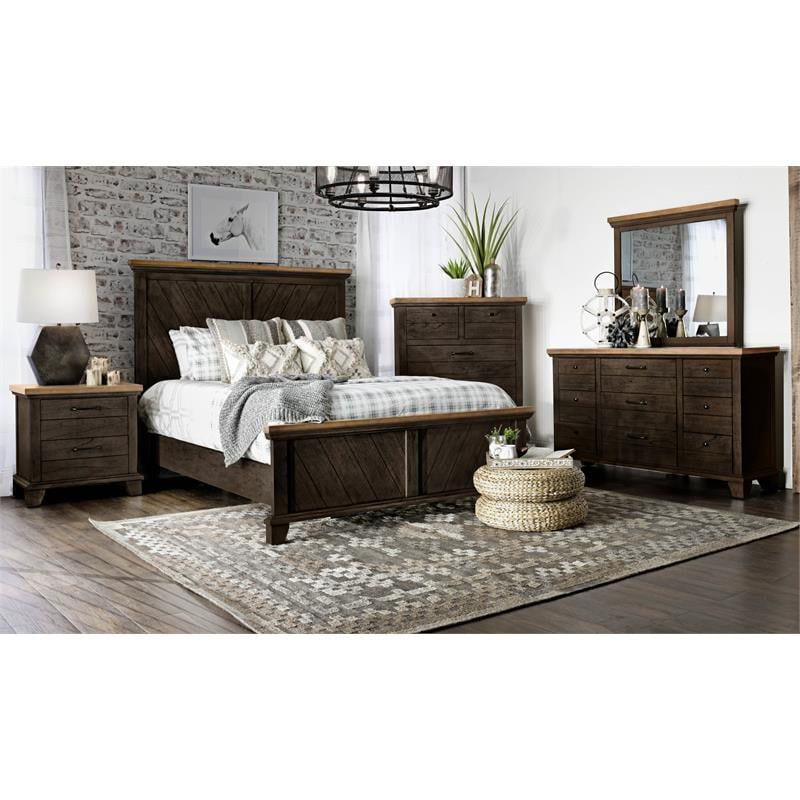 Pemberly Row Chocolate and Honey Brown Wood Two-Drawer Nightstand