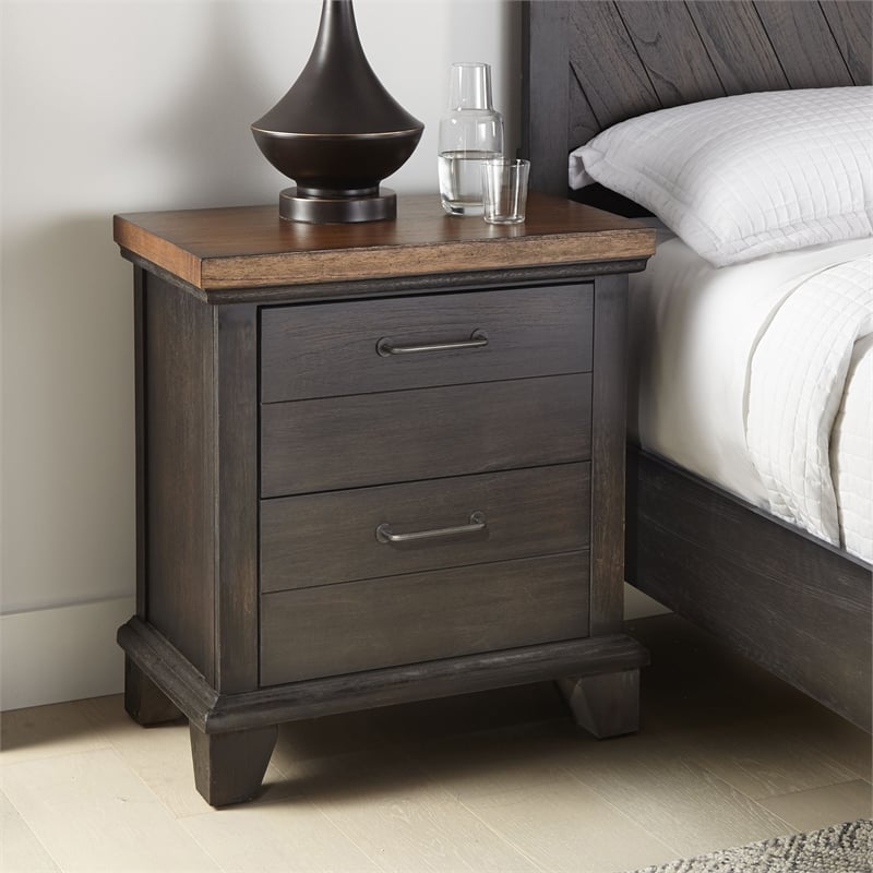 Pemberly Row Chocolate and Honey Brown Wood Two-Drawer Nightstand