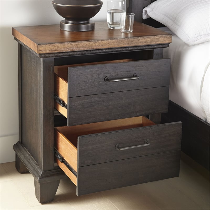 Pemberly Row Chocolate and Honey Brown Wood Two-Drawer Nightstand