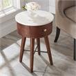 Pemberly Row Round White Marble Top and Brown Cherry Base End Table