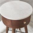 Pemberly Row Round White Marble Top and Brown Cherry Base End Table