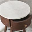 Pemberly Row Round White Marble Top and Brown Cherry Base End Table