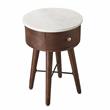 Pemberly Row Round White Marble Top and Brown Cherry Base End Table