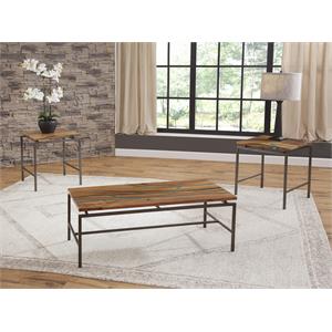 Pemberly Row Natural Wood with Emerald Green Inlay 3-Piece Occasional Set