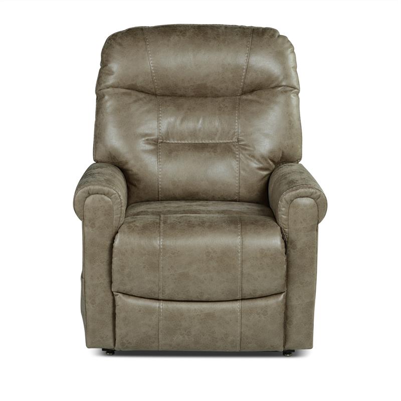 Pemberly Row Light Brown Faux Leather Power Lift Chair w/ Heat & Massage