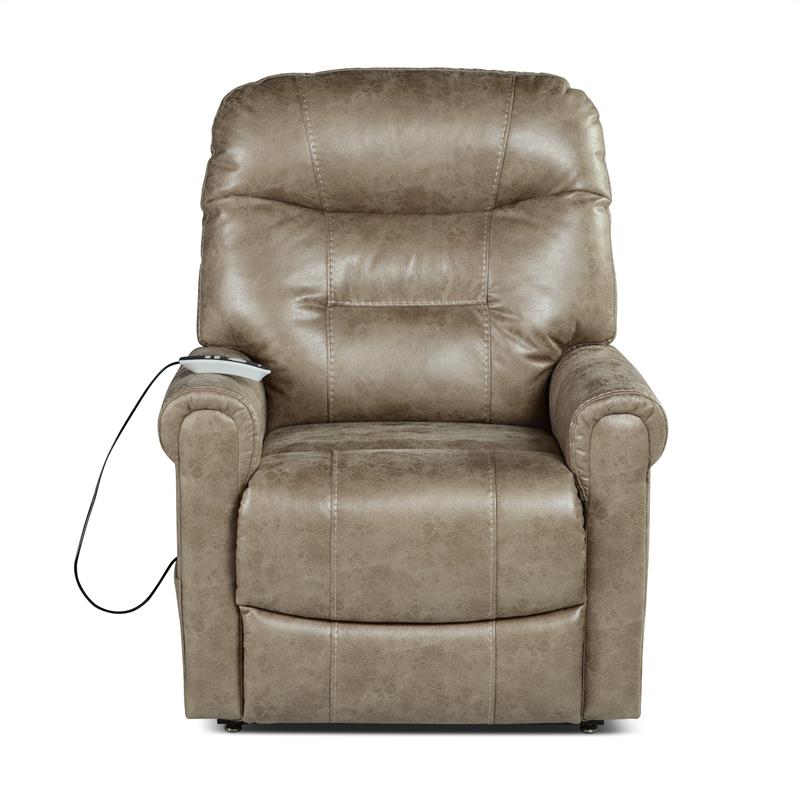 Pemberly Row Light Brown Faux Leather Power Lift Chair w/ Heat & Massage