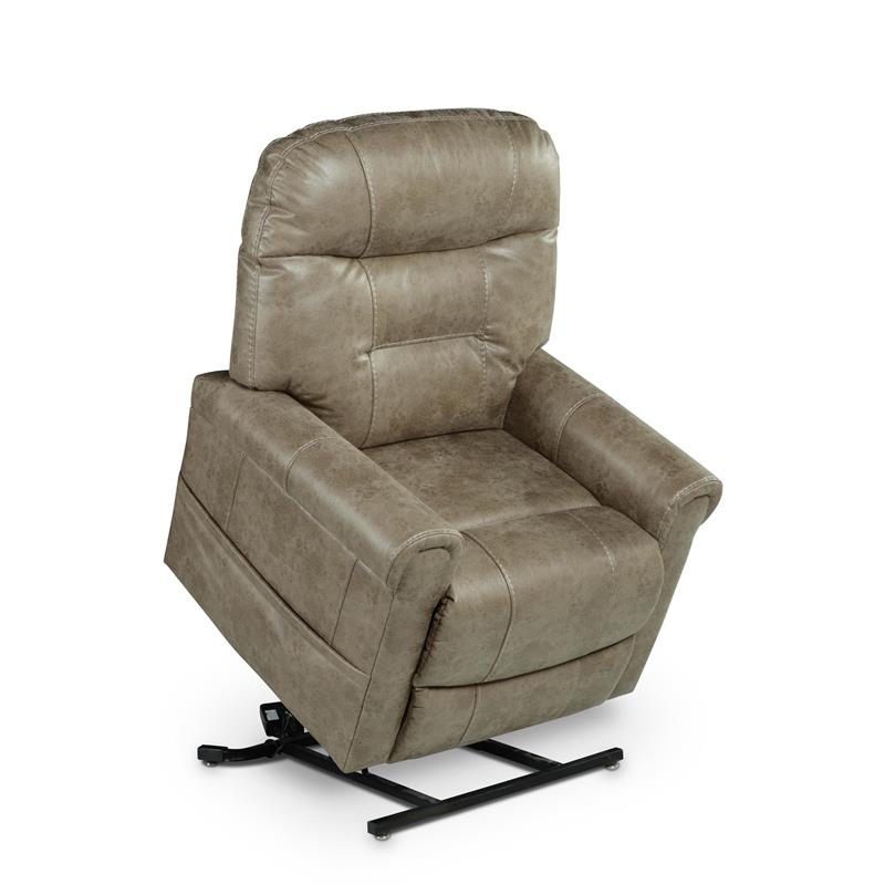 Pemberly Row Light Brown Faux Leather Power Lift Chair w/ Heat & Massage