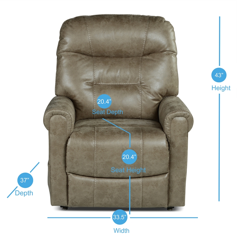 Pemberly Row Light Brown Faux Leather Power Lift Chair w/ Heat & Massage