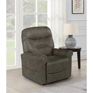 Pemberly Row Walnut Brown Faux Leather Power Lift Chair with Heat and Massage