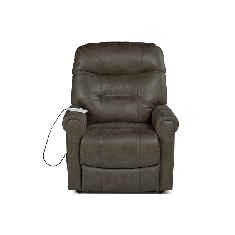 Pemberly Row Walnut Brown Faux Leather Power Lift Chair with Heat and Massage
