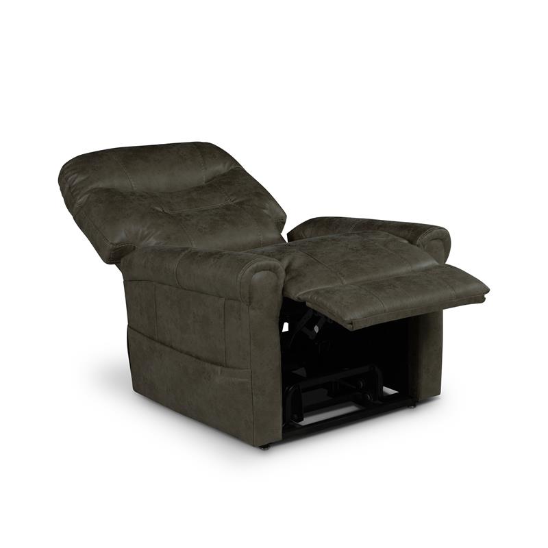 Pemberly Row Walnut Brown Faux Leather Power Lift Chair with Heat and Massage