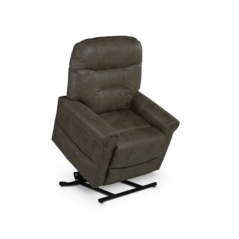 Pemberly Row Walnut Brown Faux Leather Power Lift Chair with Heat and Massage