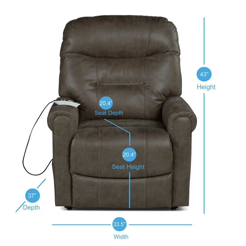 Pemberly Row Walnut Brown Faux Leather Power Lift Chair with Heat and Massage