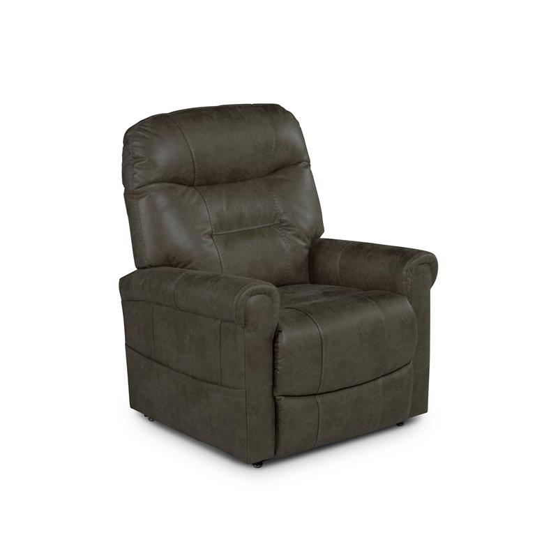 Pemberly Row Walnut Brown Faux Leather Power Lift Chair with Heat and Massage