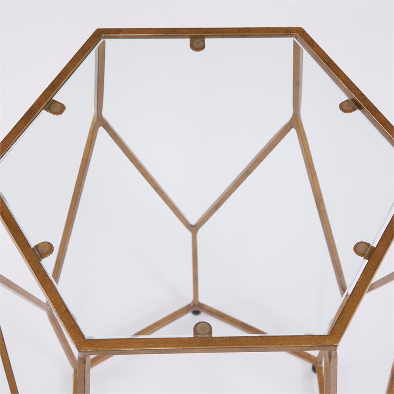 Pemberly Row Hexagonal Clear Glass and Metal Chairside End Table