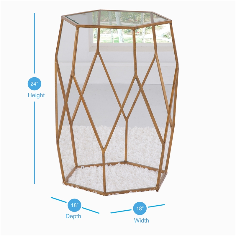 Pemberly Row Hexagonal Clear Glass and Metal Chairside End Table