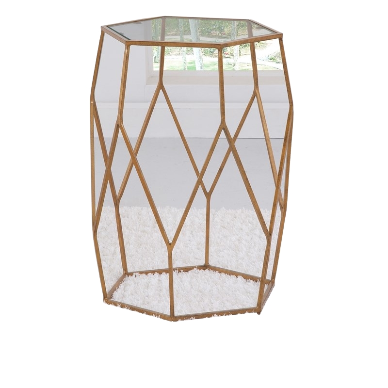 Pemberly Row Hexagonal Clear Glass and Metal Chairside End Table