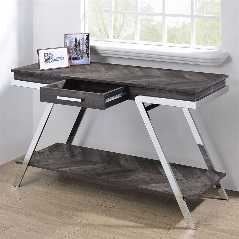 Pemberly Row Contemporary Dark Gray Wood and Laminate Sofa Table