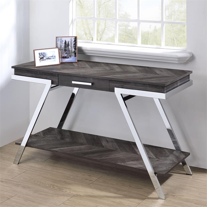 Pemberly Row Contemporary Dark Gray Wood and Laminate Sofa Table