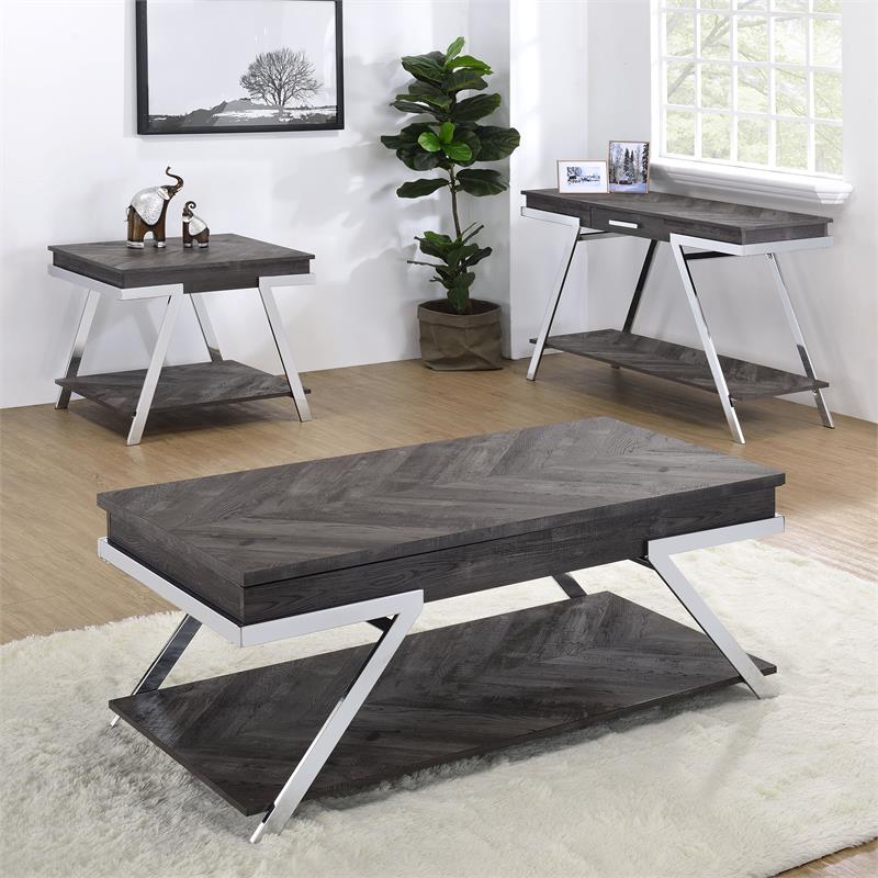 Pemberly Row Contemporary Dark Gray Wood and Laminate Sofa Table