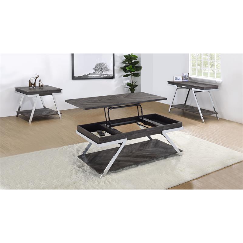 Pemberly Row Dark Gray Wood and Laminate 3-Piece Occasional Table Set