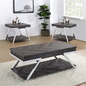Pemberly Row Dark Gray Wood and Laminate 3-Piece Occasional Table Set