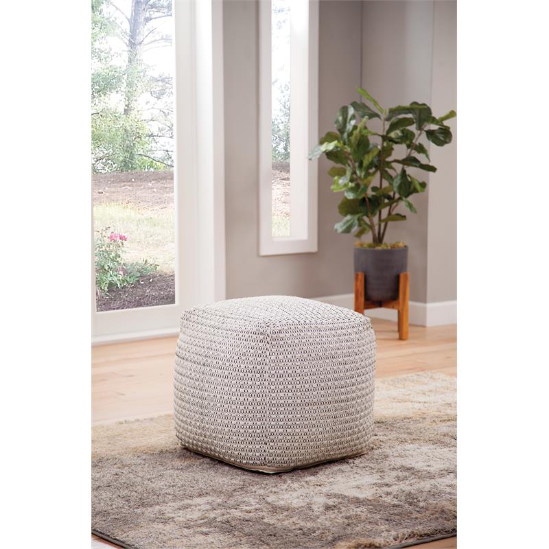 Pemberly Row Modern Transitional Square Handwoven Ivory Wool Pouf