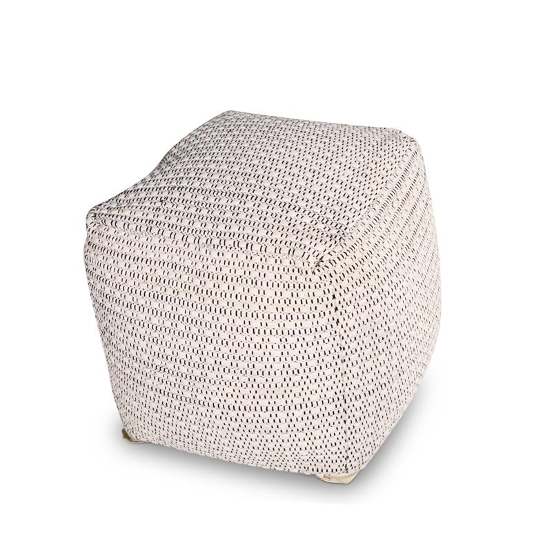 Pemberly Row Modern Transitional Square Handwoven Ivory Wool Pouf