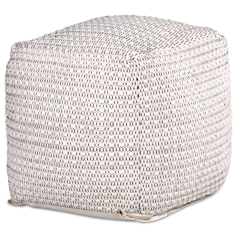 Pemberly Row Modern Transitional Square Handwoven Ivory Wool Pouf