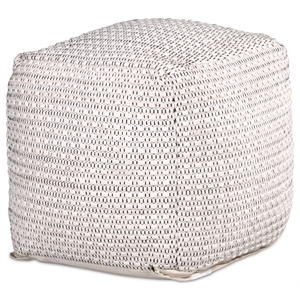 Pemberly Row Modern Transitional Square Handwoven Ivory Wool Pouf
