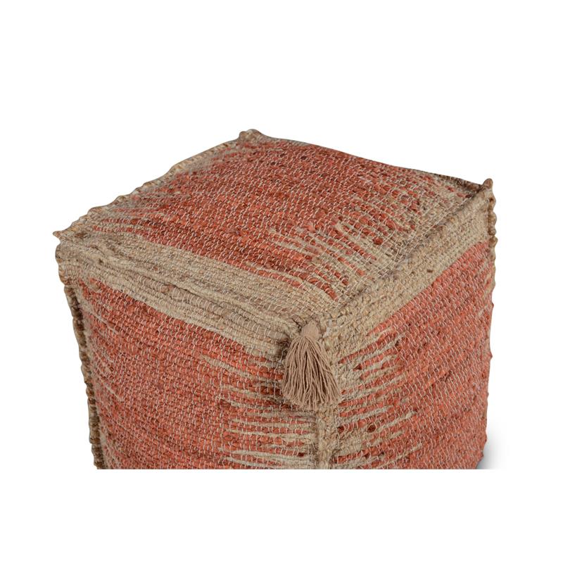 Pemberly Row Transitional Square Handwoven Cinnamon/ Khaki Jute Pouf