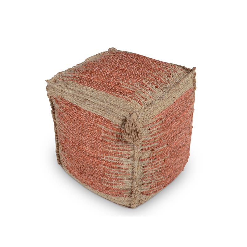 Pemberly Row Transitional Square Handwoven Cinnamon/ Khaki Jute Pouf